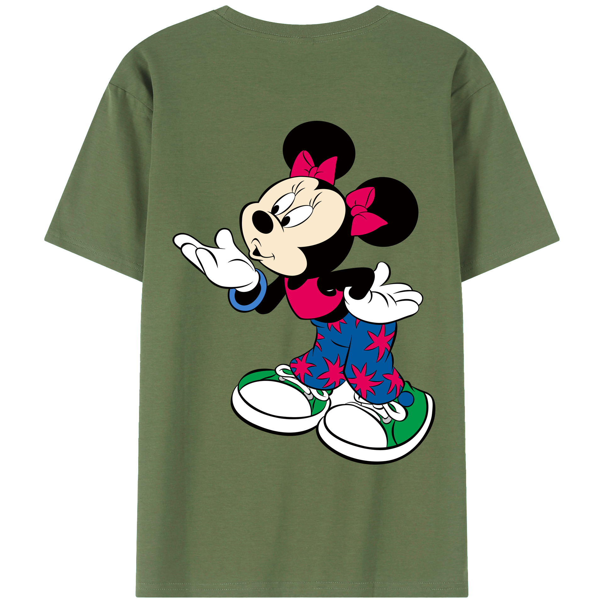 ミッキーマウス Mickey Mouse 綿100％ メンズ半袖Tシャツ（バックプリント） 通気性